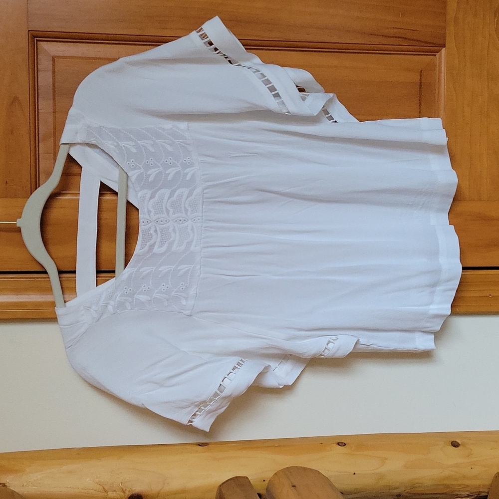 LOFT WHITE DOLMAN SHORT SLEEVE LACE TOP BLOUSE XS NWT!